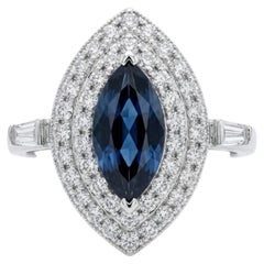Natural Blue Sapphire 1.10ct & Diamond 0.58ct Ring in 18k