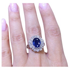 Natural Blue Sapphire & Diamond Ring in 18k Gold
