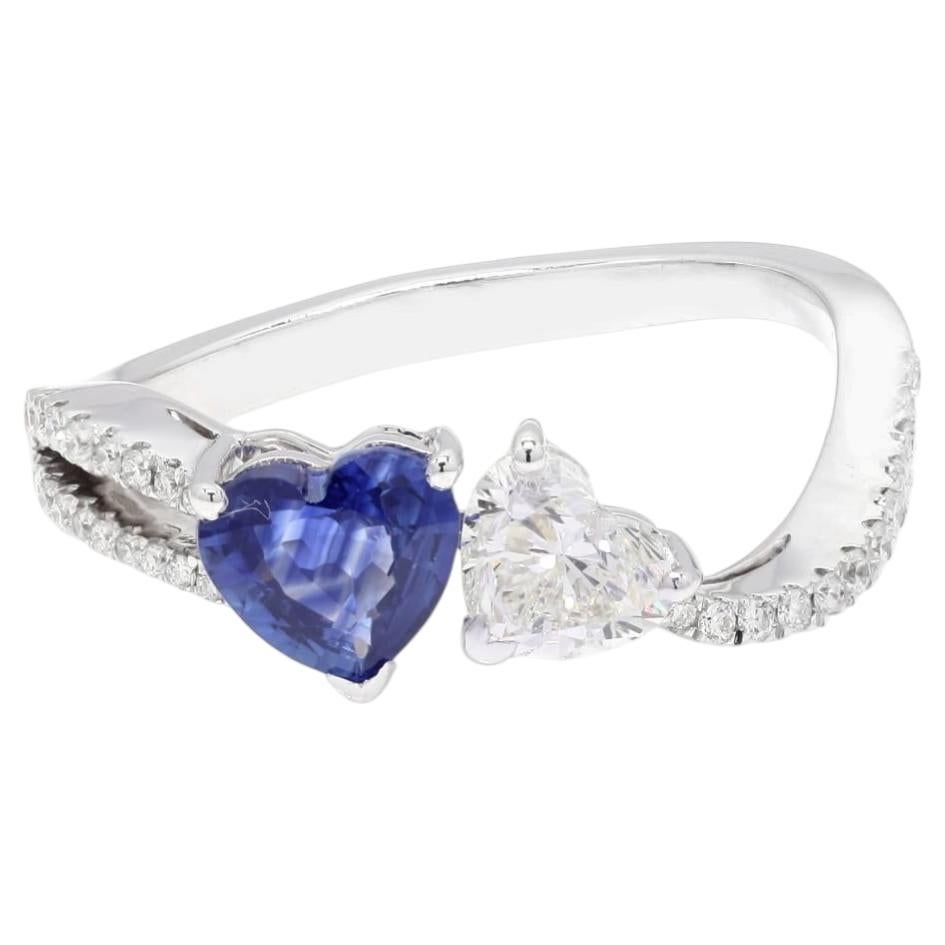 Natural Blue Sapphire & Diamond Halo Ring in 18K White Gold, India