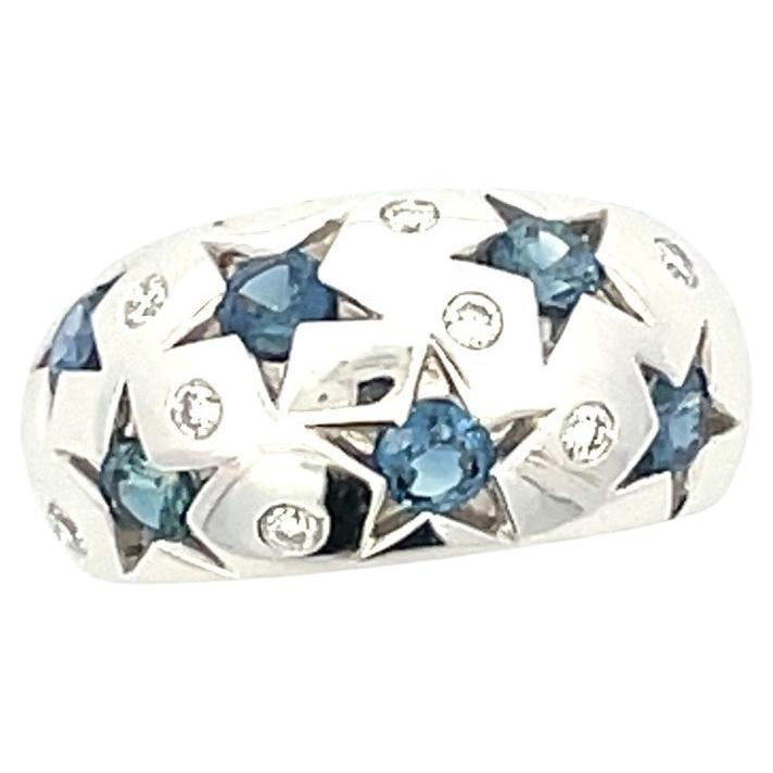 Natural Blue Sapphire & Diamond Star Ring in 18 Karat White Gold For Sale