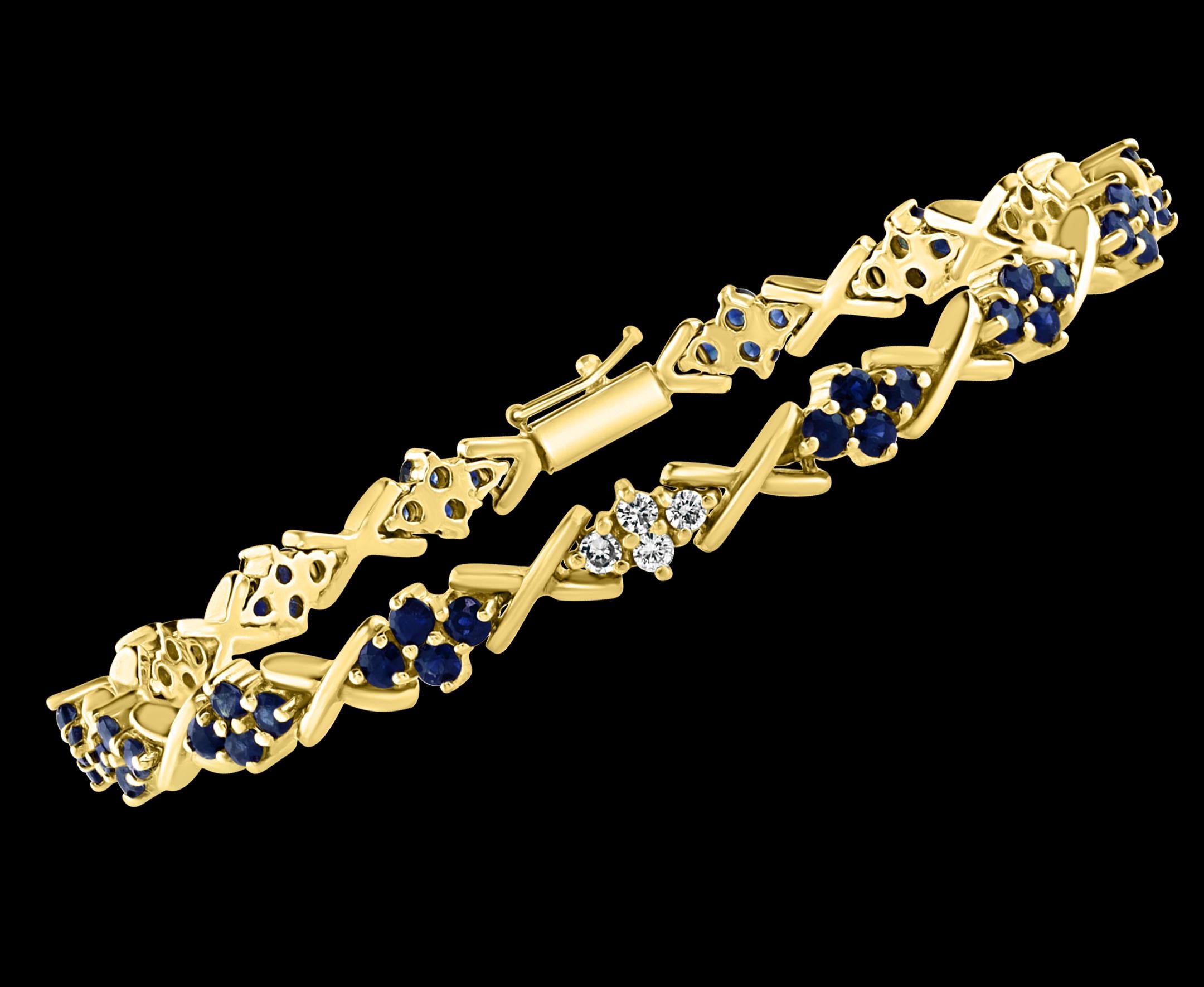 sapphire and diamond tennis bracelet 14k yellow gold