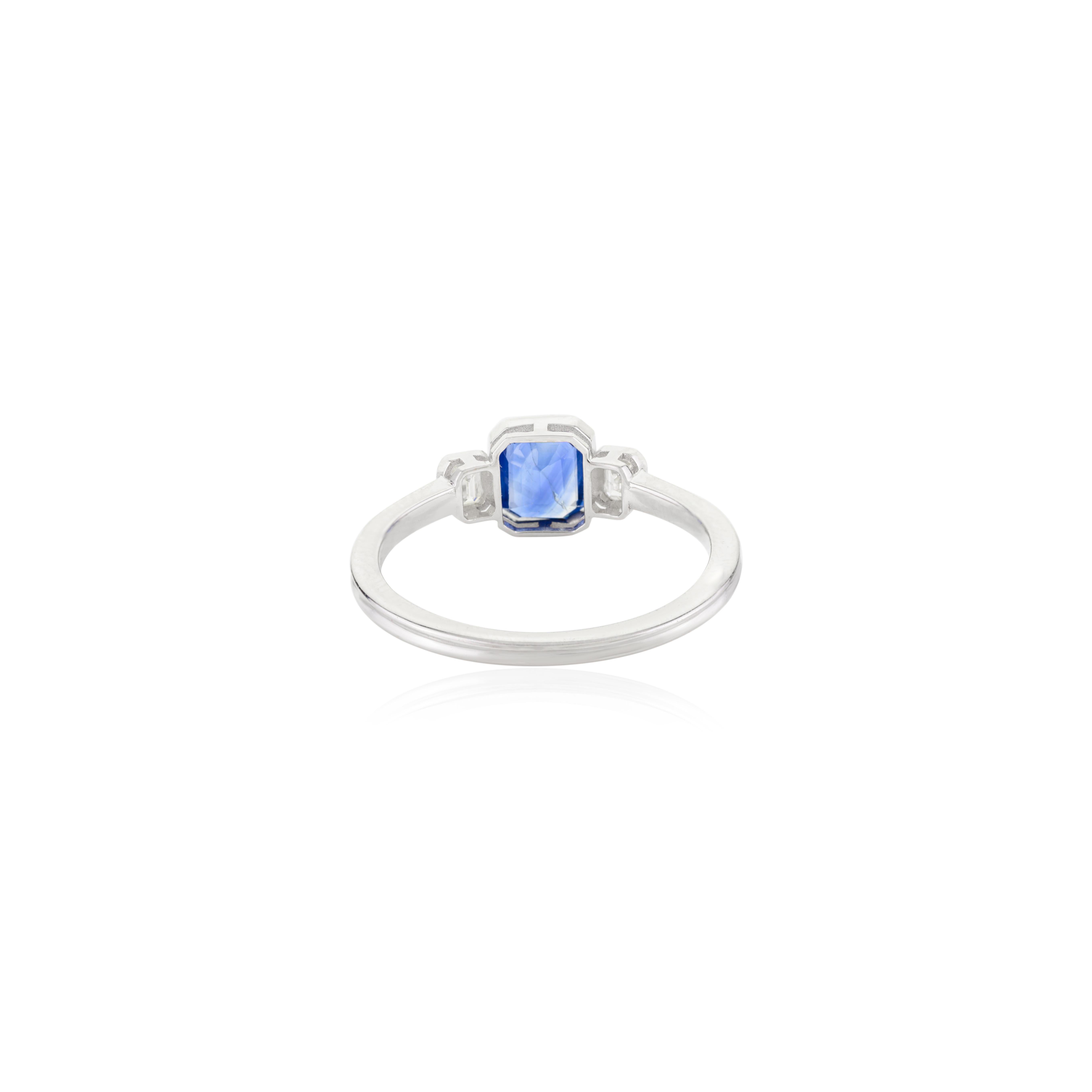 For Sale:  Natural Blue Sapphire Diamond Three Stone Ring for Engagement in 18k White Gold 5