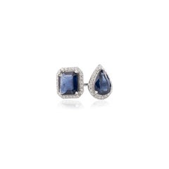 Natürlicher blauer Saphir
Diamant Toi et Moi Ring aus 14K Weißgold Valentinstag Geschenk