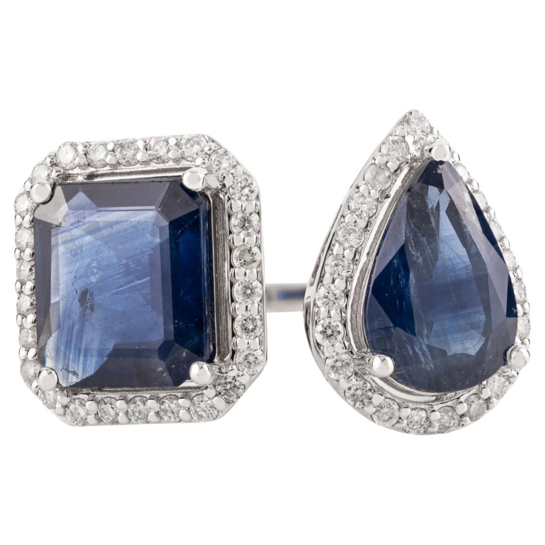 Im Angebot: Natürlicher blauer Saphir 
Diamant Toi et Moi Ring in 18K Weißgold Valentinsgeschenk ()