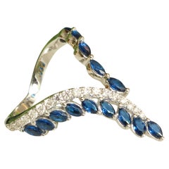 Natural Blue Sapphire 
Diamond Vanki Ring In 14k Solid Gold (Certified)