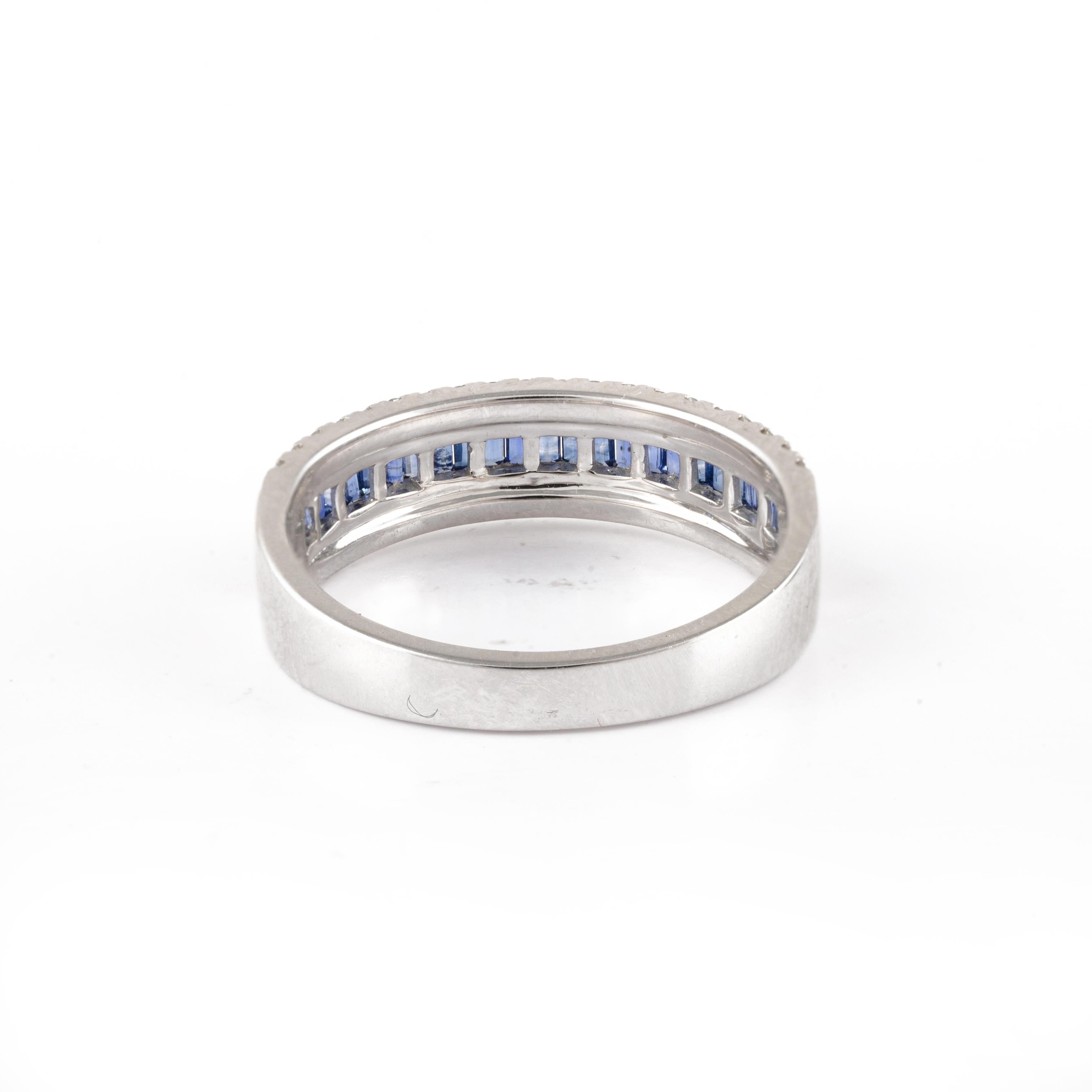 For Sale:  Natural Blue Sapphire Diamond Wedding Ring Crafted in 18k Solid White Gold 2