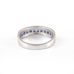 Natural Blue Sapphire Diamond Wedding Ring Crafted in 18k Solid White Gold
