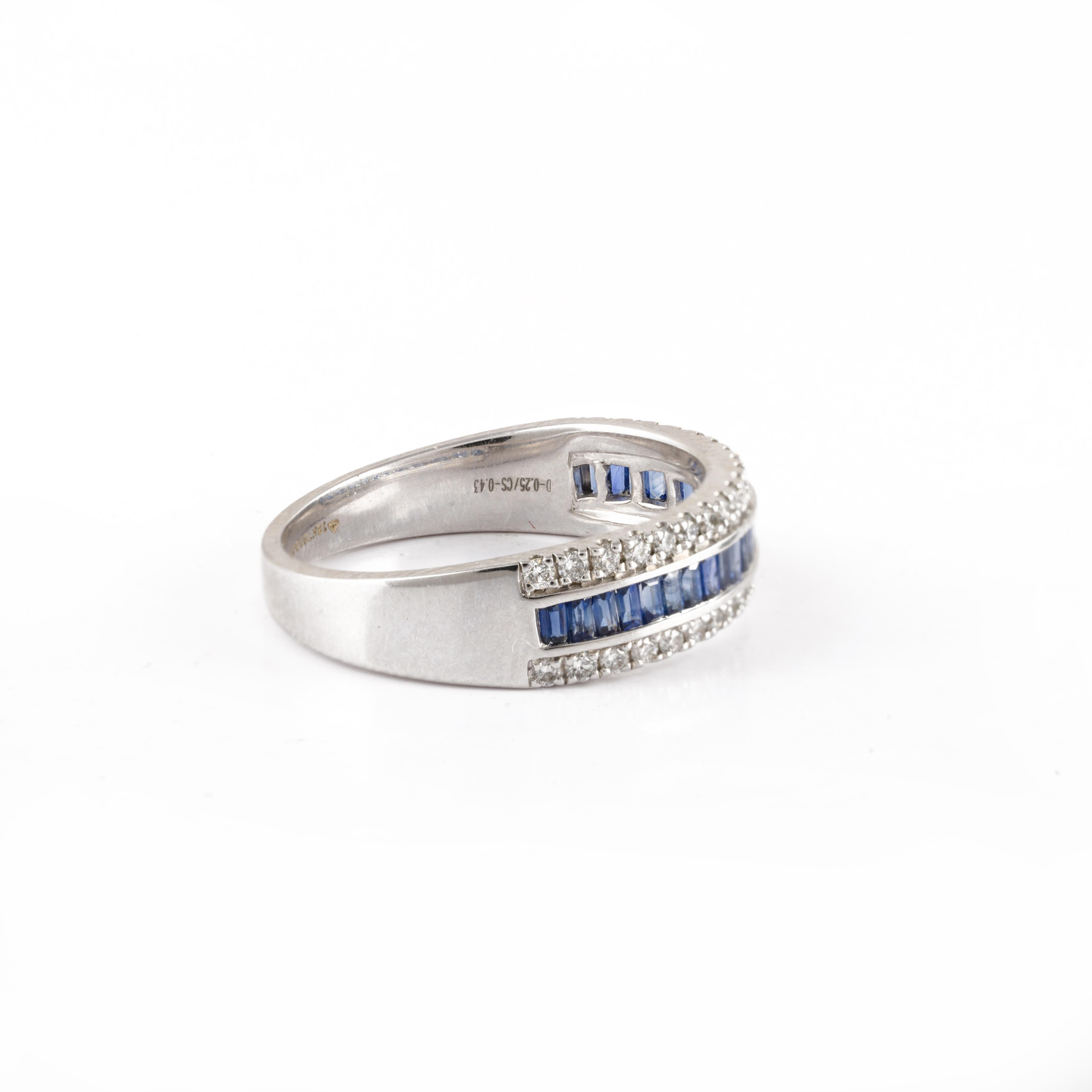 For Sale:  Natural Blue Sapphire Diamond Wedding Ring Crafted in 18k Solid White Gold 4