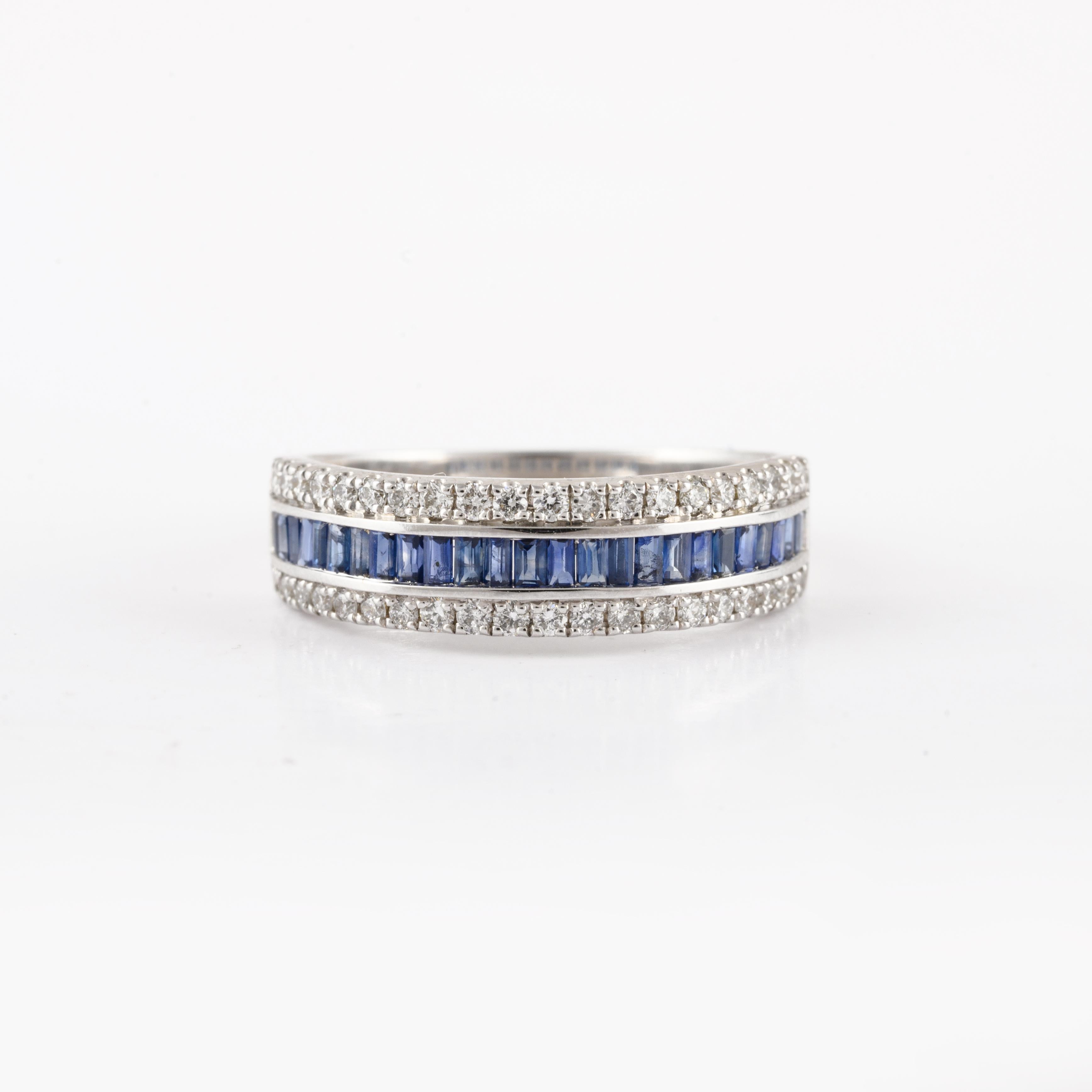 For Sale:  Natural Blue Sapphire Diamond Wedding Ring Crafted in 18k Solid White Gold 6