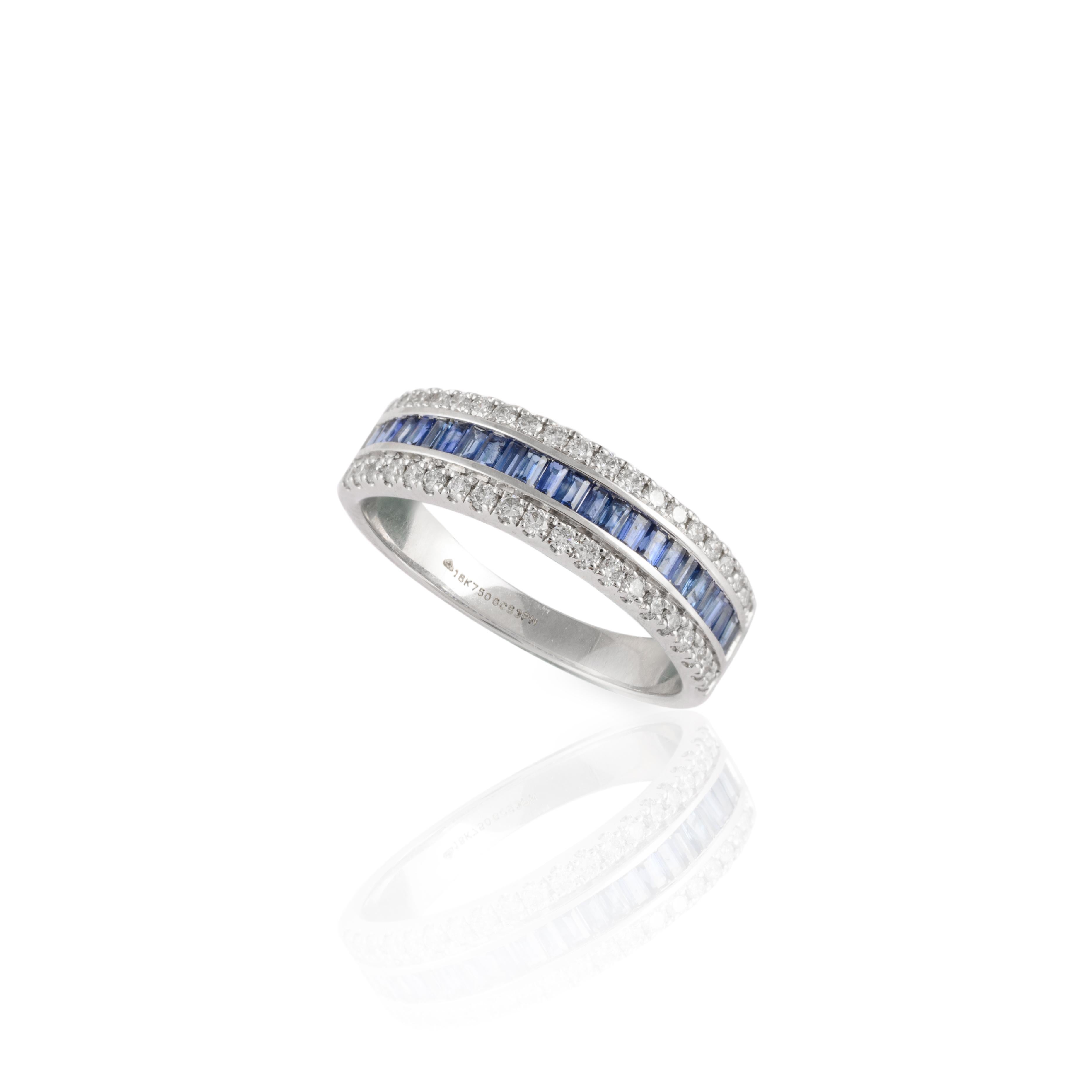 For Sale:  Natural Blue Sapphire Diamond Wedding Ring Crafted in 18k Solid White Gold 7