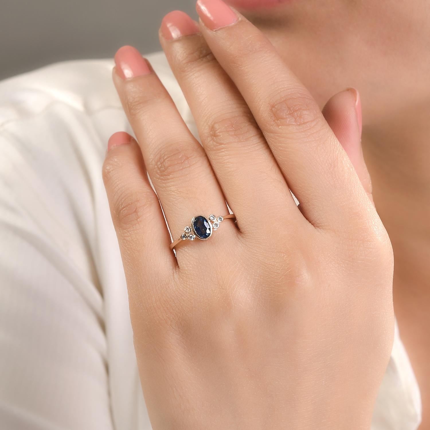For Sale:  Natural  Blue Sapphire Diamond Wedding Ring Gift for Her in 14k Yellow Gold 4