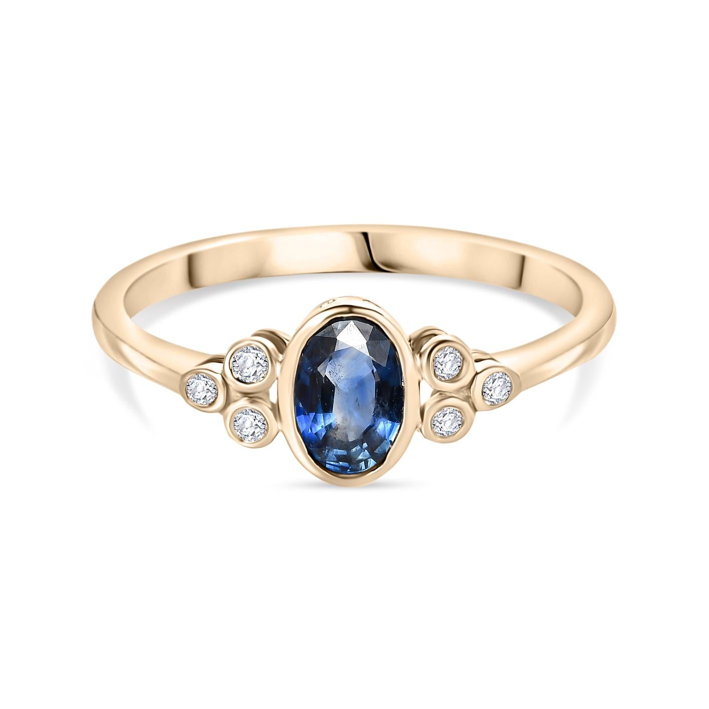 For Sale:  Natural  Blue Sapphire Diamond Wedding Ring Gift for Her in 14k Yellow Gold 9