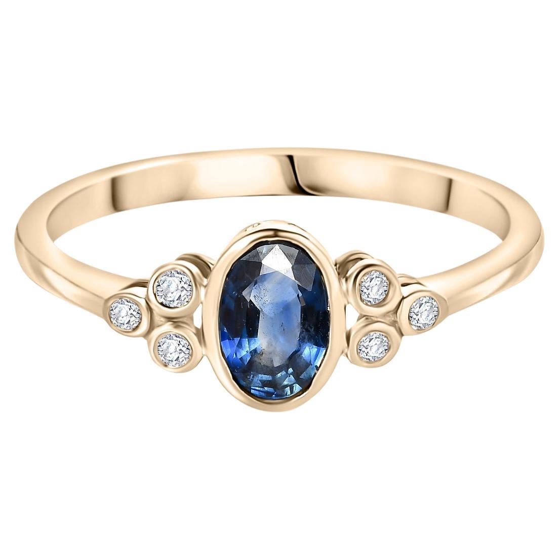 Natural  Zafiro azul Diamante Alianza de boda Regalo para ella en oro amarillo de 14k