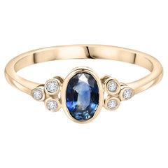 Naturel  Bague de mariage saphir bleu diamant cadeau pour elle en or jaune 14k