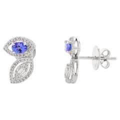 Natürlicher blauer Saphir Diamant Flügel Ohrstecker in massivem 18k Weißgold