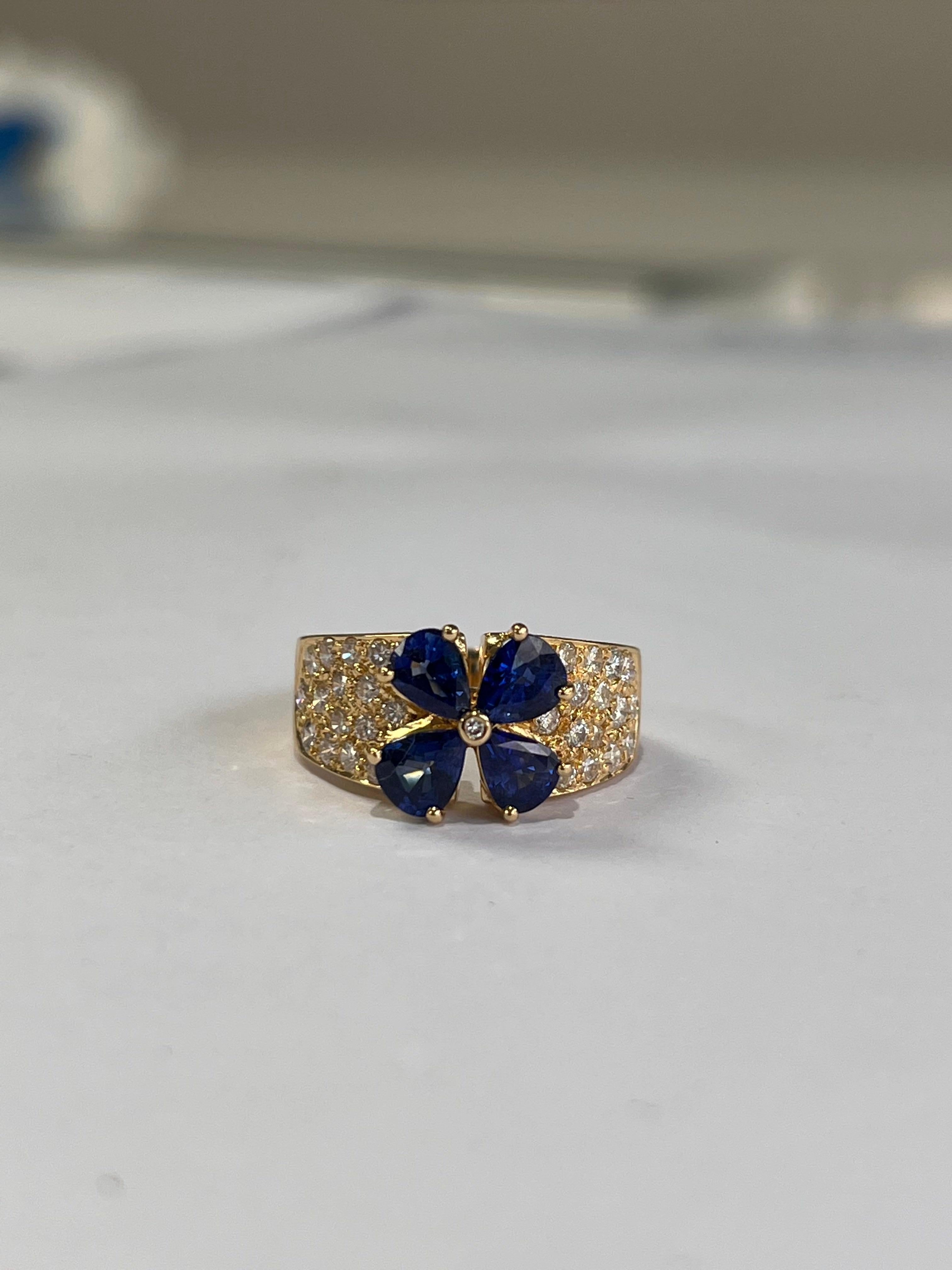 Women's or Men's Natural, Blue Sapphire & Diamonds Band/ Cocktail Ring set in 18K Yellow Gold For Sale