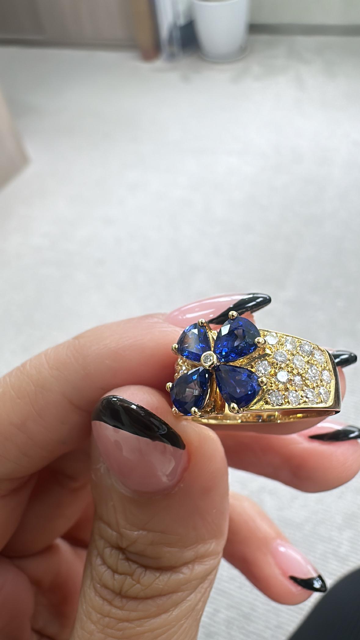 Natural, Blue Sapphire & Diamonds Band/ Cocktail Ring set in 18K Yellow Gold For Sale 1