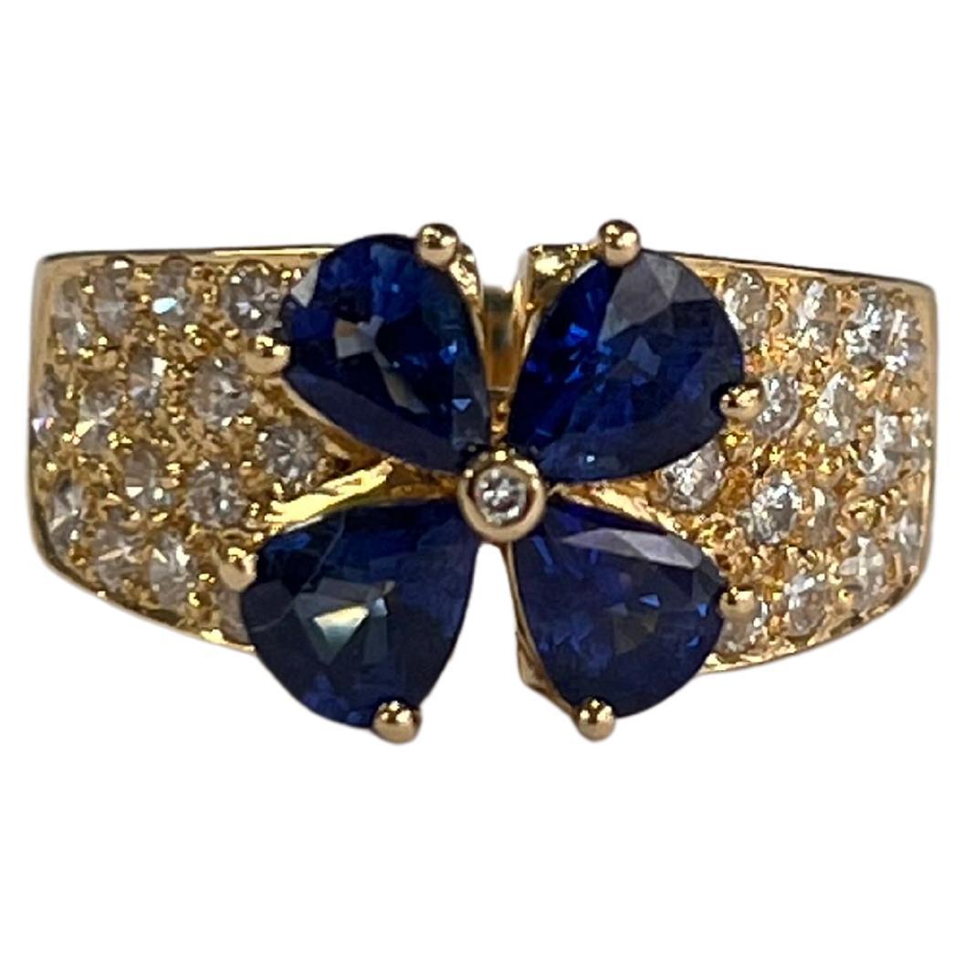 Natural, Blue Sapphire & Diamonds Band/ Cocktail Ring set in 18K Yellow Gold
