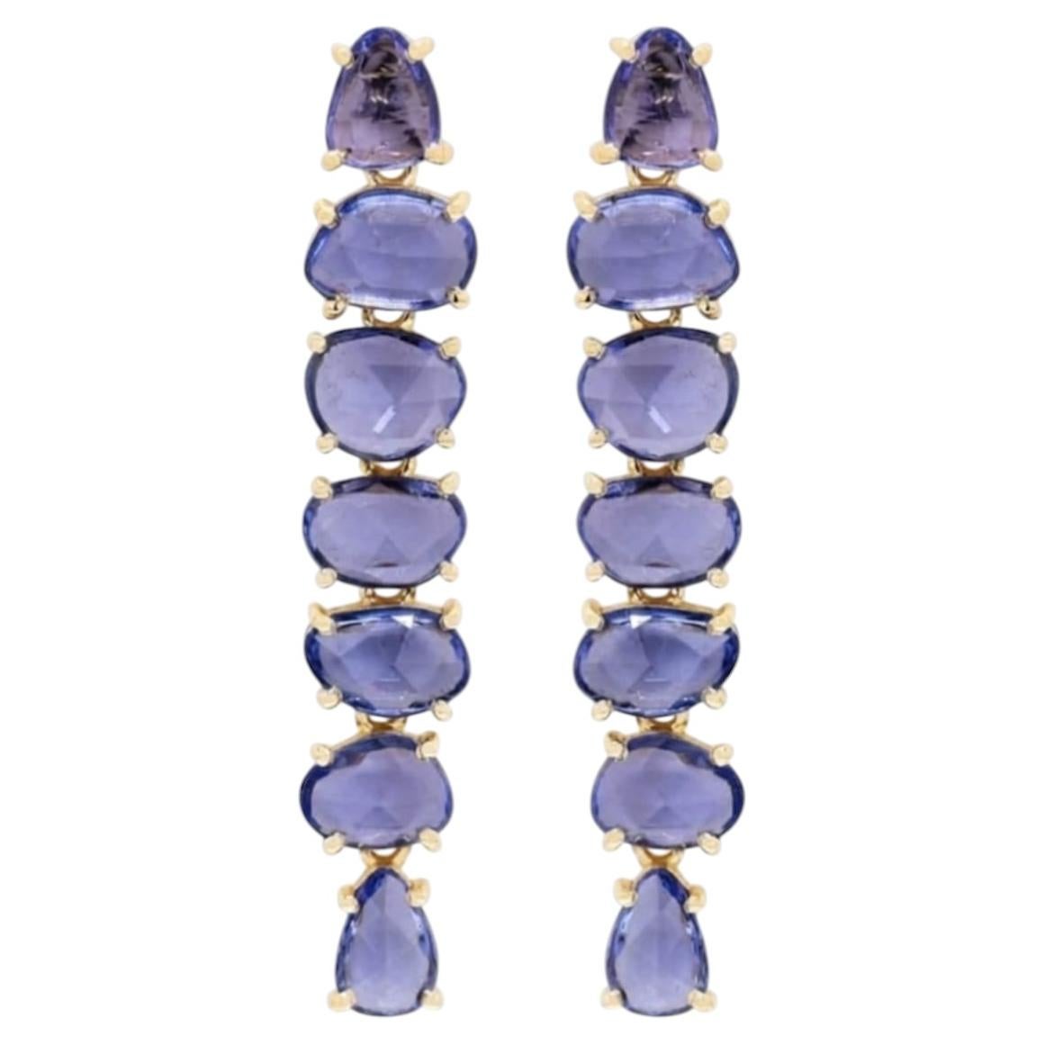 Orecchini a bottone con zaffiro blu naturale in oro 18 carati, 11,18 carati, India