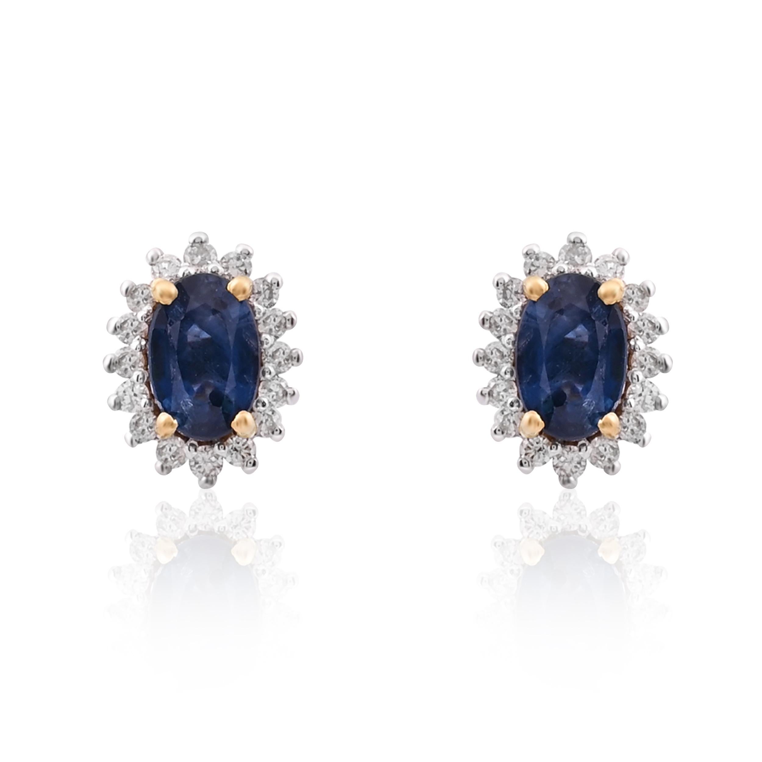 Donna Orecchino con zaffiro blu naturale e diamante da 0,25 carati in oro 18 carati in vendita