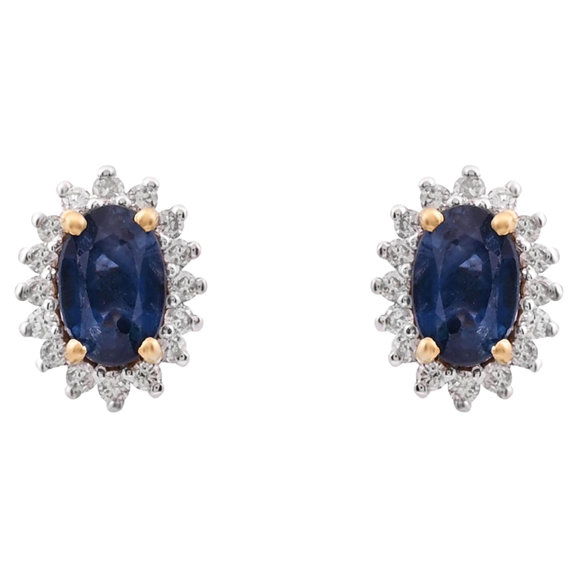 Natural blue sapphire earring with diamond 0.25 cts in 18k gold