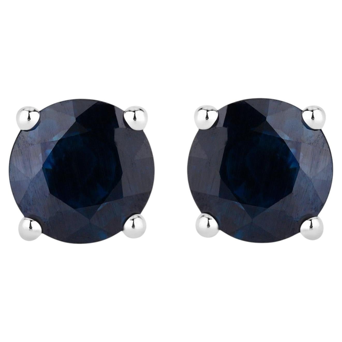 Natural Blue Sapphire Earrings 1.68 Carats 14K White Gold