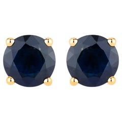 Natural Blue Sapphire Earrings 1.68 Carats 14K Yellow Gold