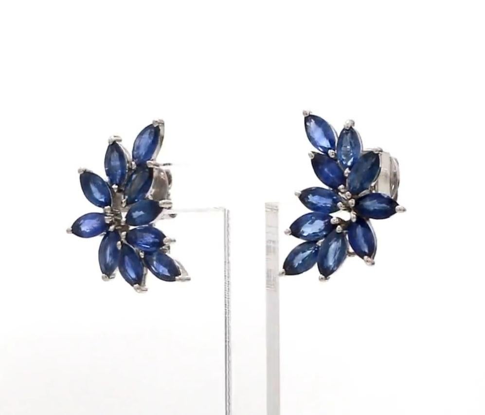 Natural Blue sapphire earrings lin 18k gold en vente 6