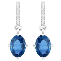 Orecchini con zaffiro blu naturale e diamanti 1,92 carati in oro bianco 14K