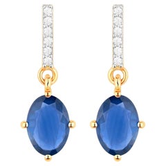 Natural Blue Sapphire Earrings With Diamonds 1.92 Carats 14K Yellow Gold