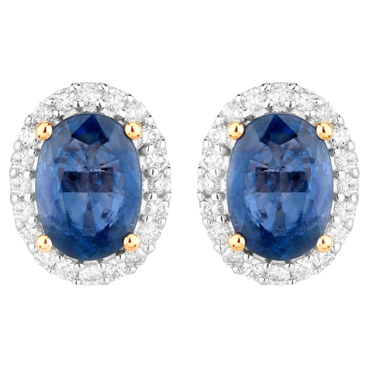 Pendientes Zafiro Azul Natural Con Diamantes 2,12 Quilates Oro Amarillo 14K en venta