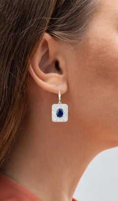 Natürliche blaue Saphir Ohrringe mit Diamanten 3,32 Karat Sterling Silber