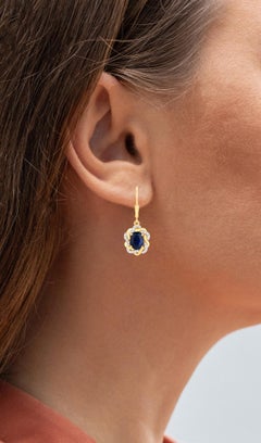 Natural Blue Sapphire Earrings With White Topaz 3.42 Carats Gold Plated Silver