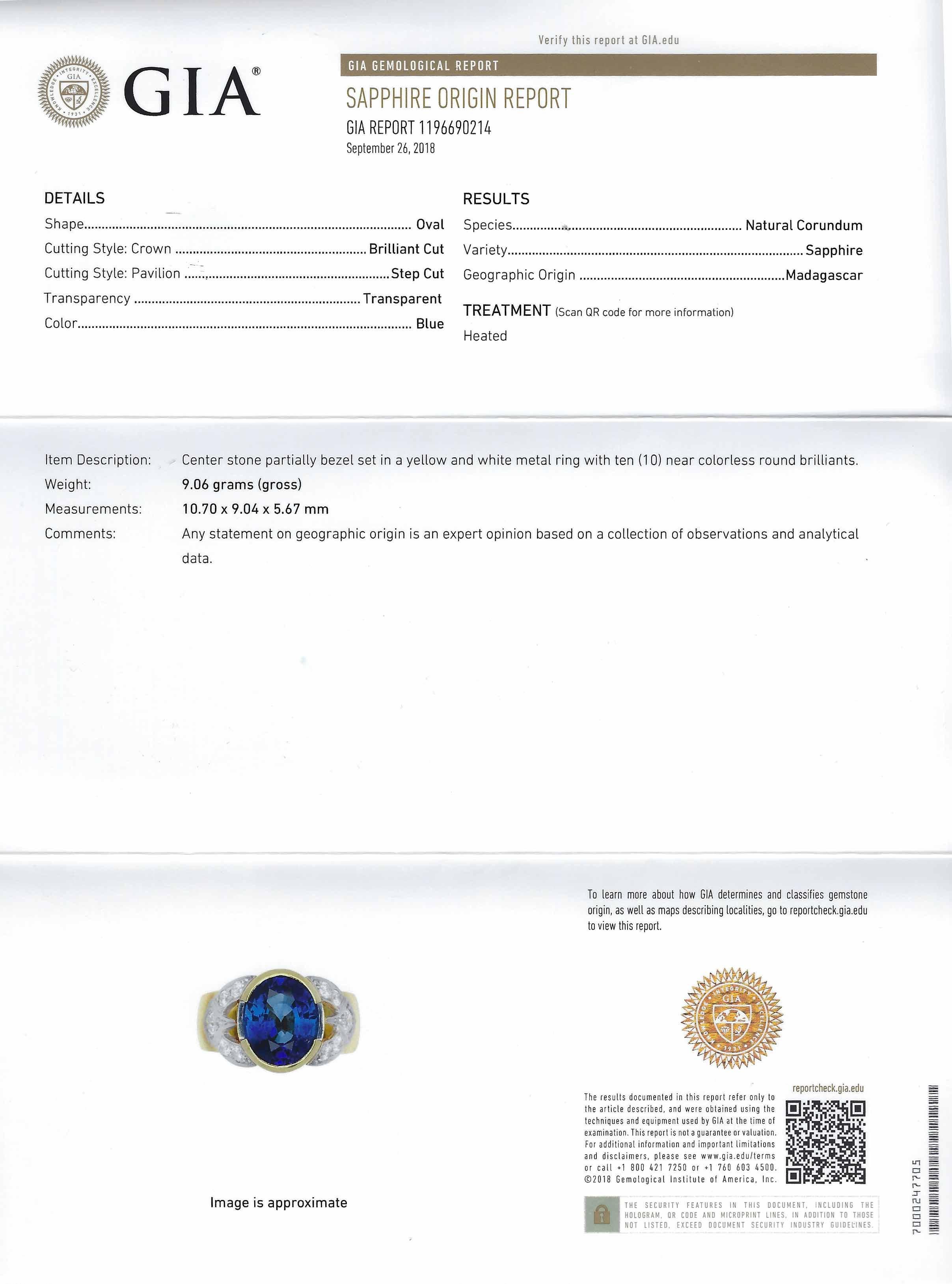 ON HOLD GIA Certified Diamond And 5 Carat Sapphire Engagement Ring In New Condition In Santa Barbara, CA