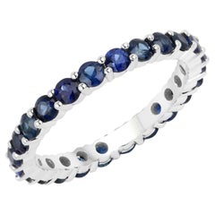 Natural Blue Sapphire Eternity Band 1.65 Carats 14k White Gold