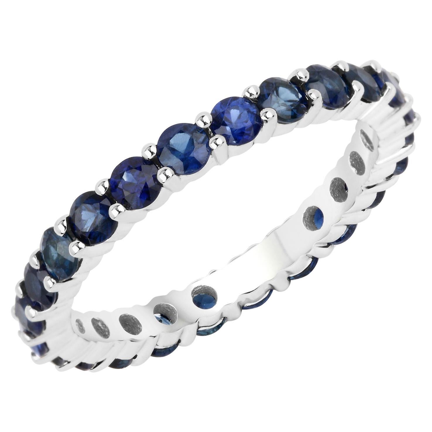 Natural Blue Sapphire Eternity Band 1.65 Carats 14K White Gold Size 7