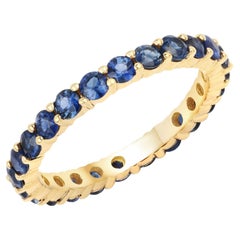 Natural Blue Sapphire Eternity Band 1.65 Carats 14k Yellow Gold