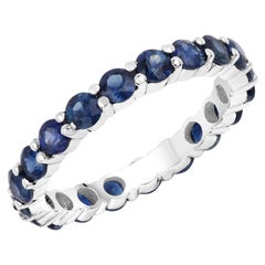 Natural Blue Sapphire Eternity Band 2.60 Carats 14k White Gold