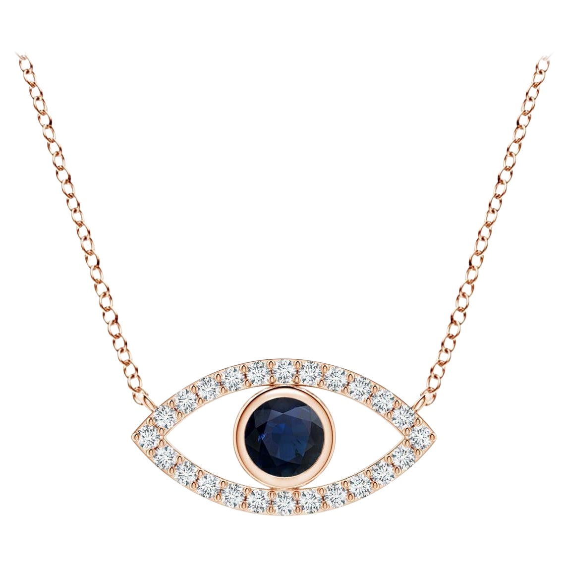 Ciondolo con zaffiro blu naturale e accenti di diamanti in oro rosa 14 carati