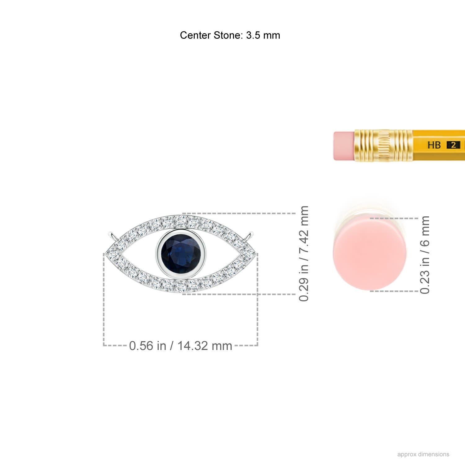 Round Cut Natural Blue Sapphire Evil Eye Pendant with Diamond Accents in 14K White Gold For Sale