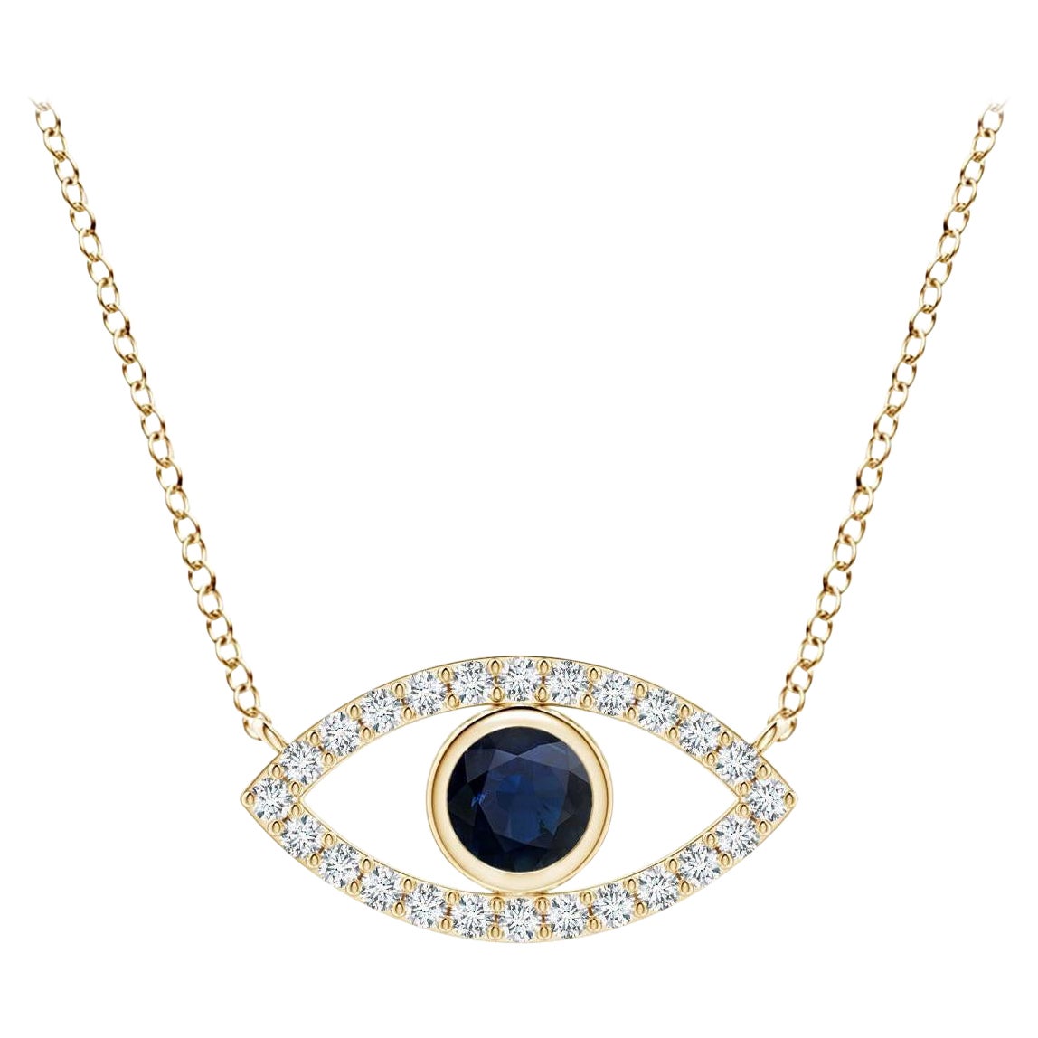 Ciondolo con zaffiro blu naturale e accenti di diamanti in oro giallo 14 carati