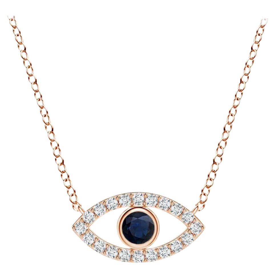 Ciondolo con zaffiro blu naturale e accenti di diamante in oro rosa 18 carati