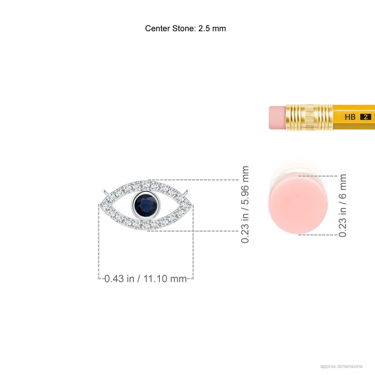 Round Cut Natural Blue Sapphire Evil Eye Pendant with Diamond Accents in 18K White Gold For Sale
