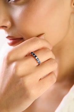 Natural Blue Sapphire Five Stone Ring with Baguette Diamonds in 14K White Gold