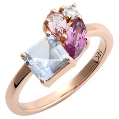 Zafiro Azul Natural, Granate, Topacio, Diamantes 1,93 cts TW engastados en Anillo 14KRG