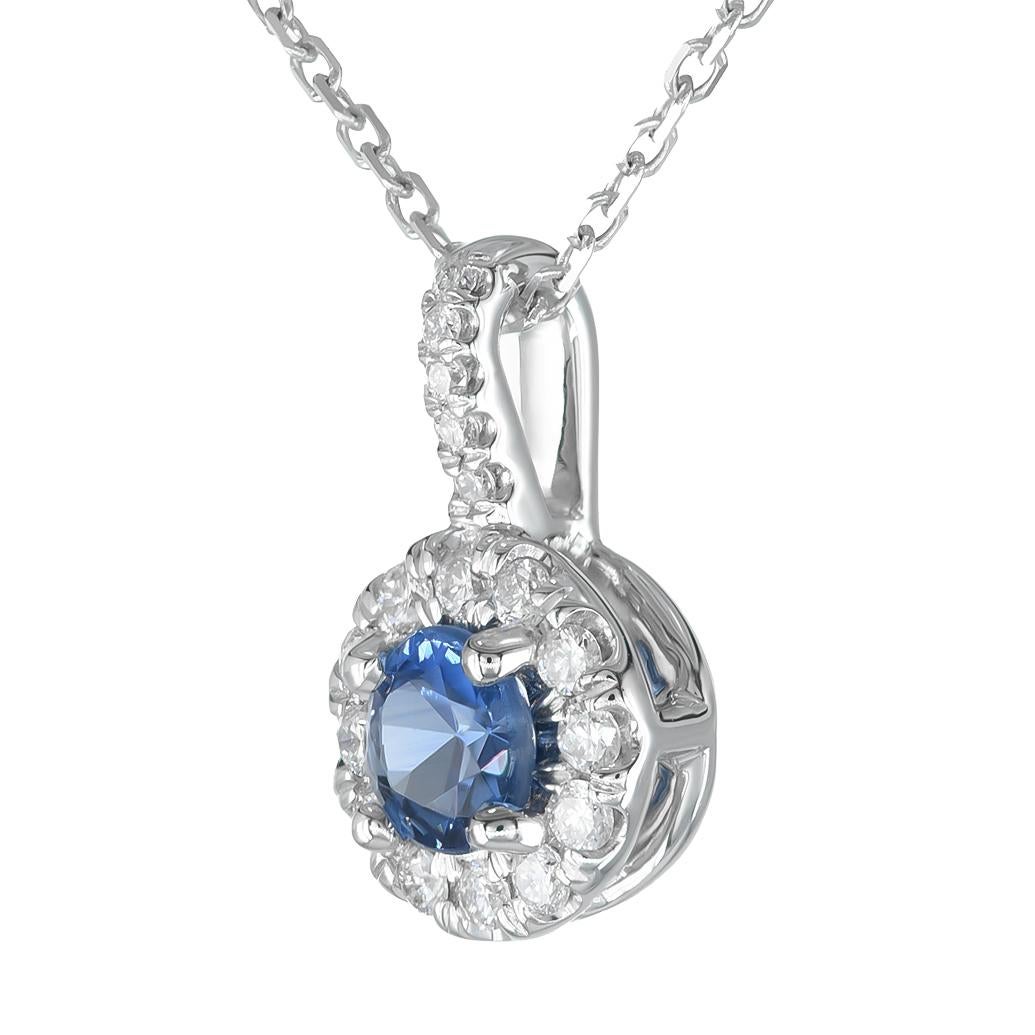 Mixed Cut Natural Blue Sapphire Gemstone 0.31 cts in 14K White Gold Pendant with Diamonds