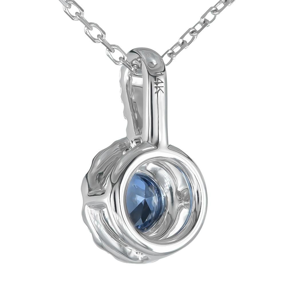 Natural Blue Sapphire Gemstone 0.31 cts in 14K White Gold Pendant with Diamonds In New Condition In Los Angeles, CA