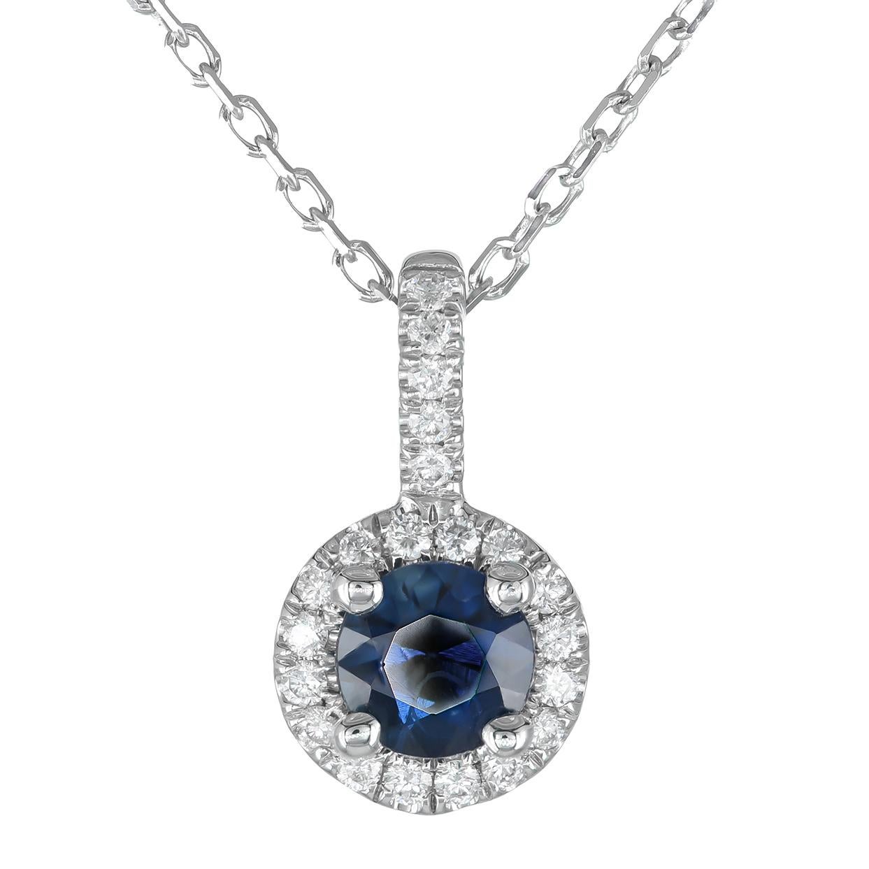 Discover the timeless elegance of natural blue sapphire with this exquisite pendant, beautifully set in 14K white gold. Complemented by sparkling diamonds, this piece showcases exceptional craftsmanship and the enchanting beauty of these precious