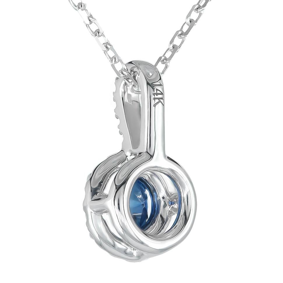 Natural Blue Sapphire Gemstone 0.32 cts in 14K White Gold Pendant with Diamonds In New Condition For Sale In Los Angeles, CA