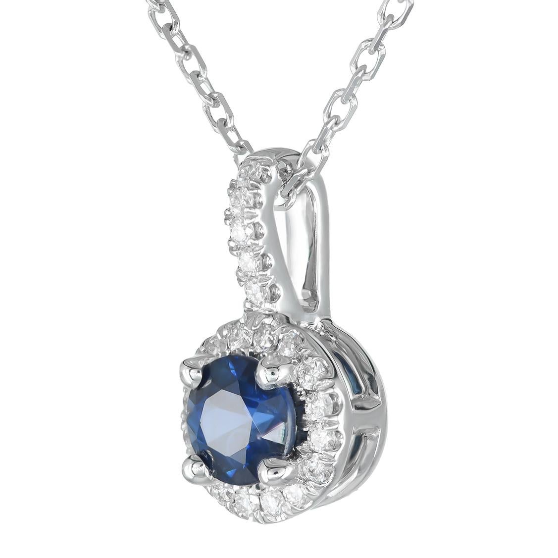 Mixed Cut Natural Blue Sapphire Gemstone 0.33 cts in 14K White Gold Pendant with Diamonds